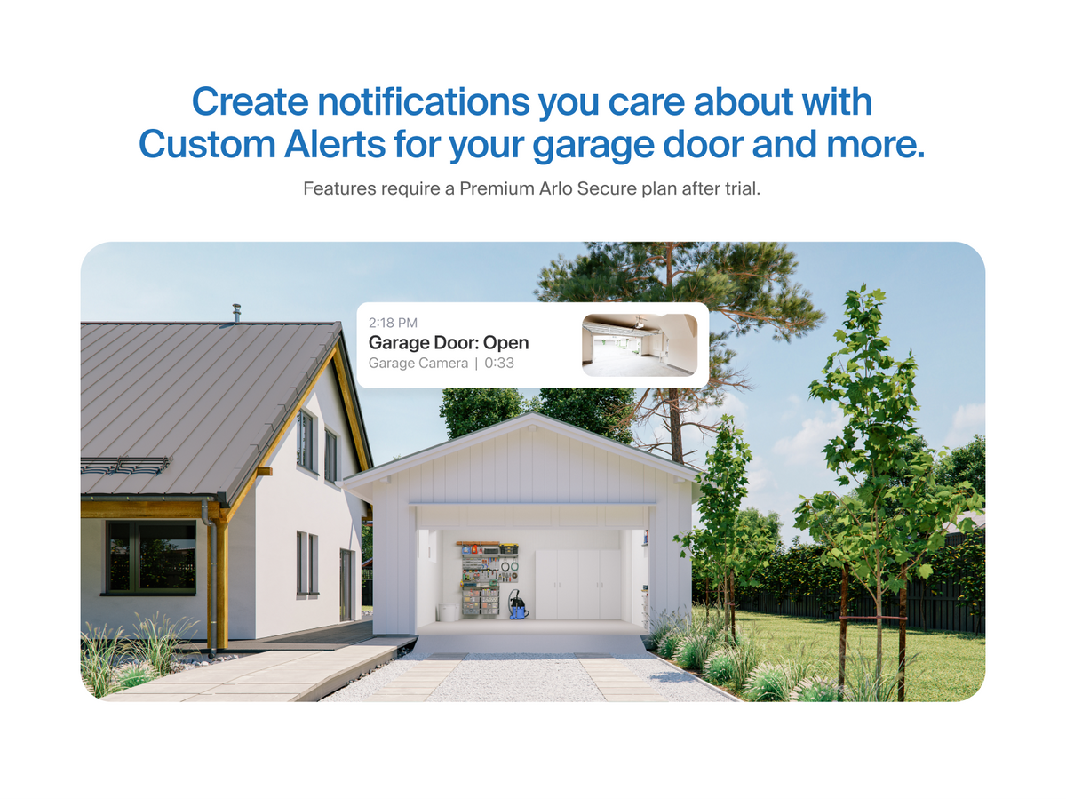 Arlo Secure notification displaying custom alert with garage door open