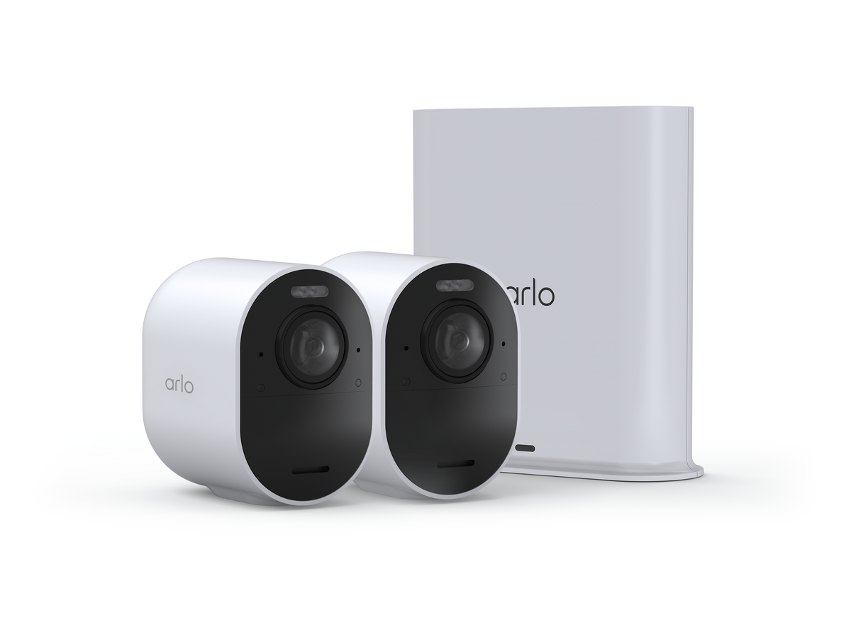 Arlo Ultra 2 2 camera kit with SmartHub in white facing right