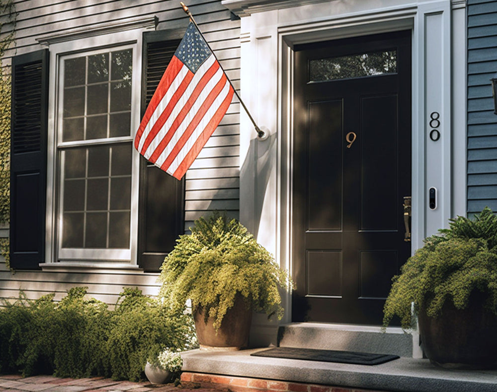 An American flag outside of a house